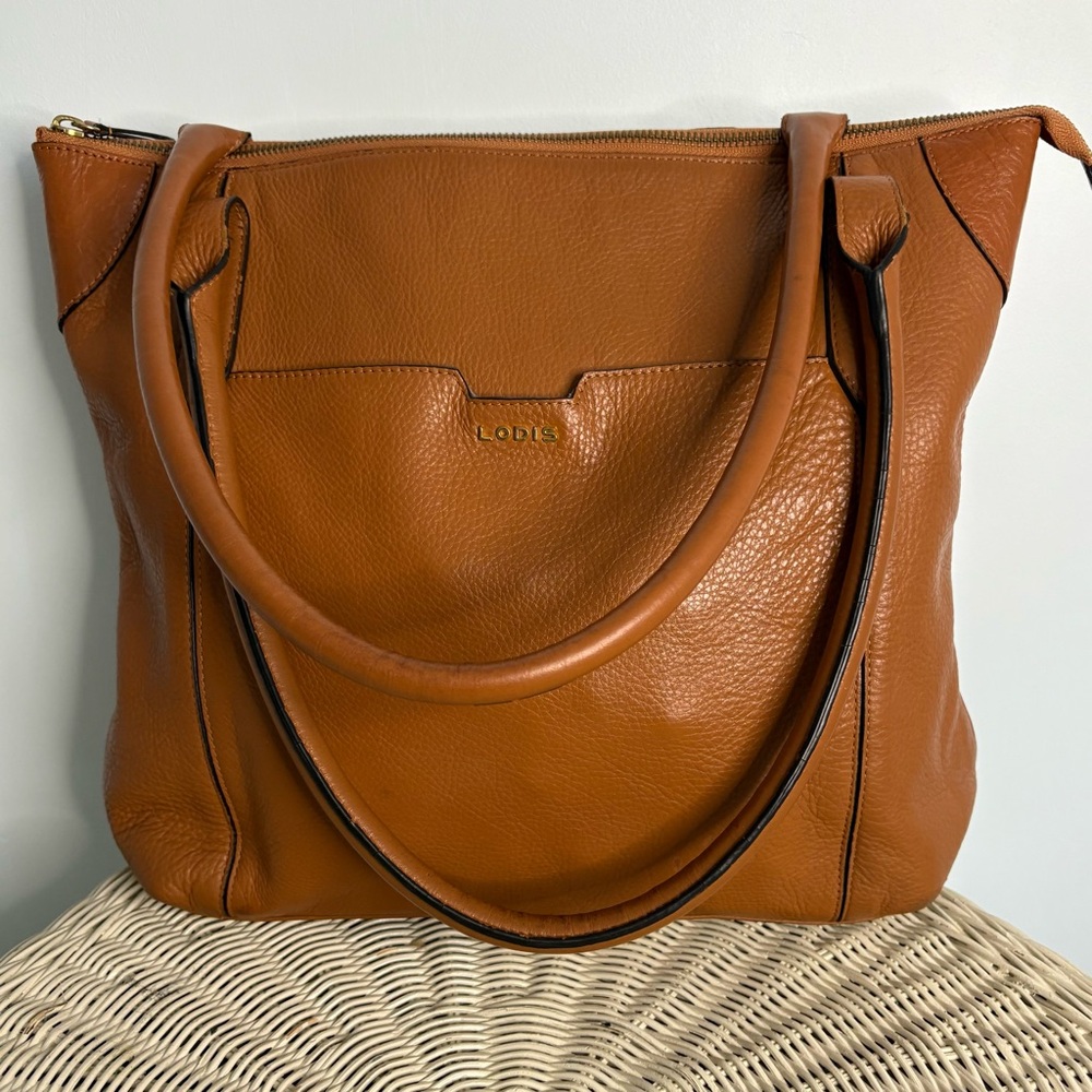 Lodis Cognac Brown Leather Tote Bag